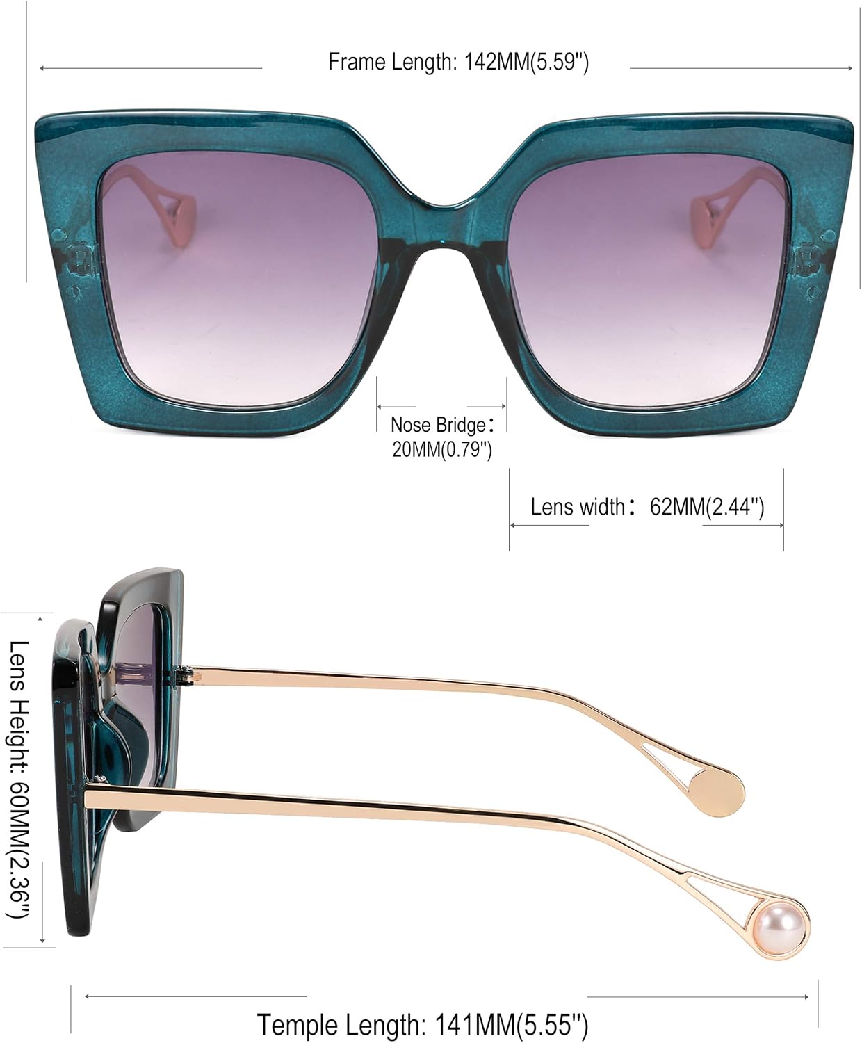 商品图片 70 | B08HVPGJW5 | FEISEDY Sunglasses Womens Trendy, Oversized Square Shades, Pearl Inlay Cat Eye Frame UV400 Protection B2625