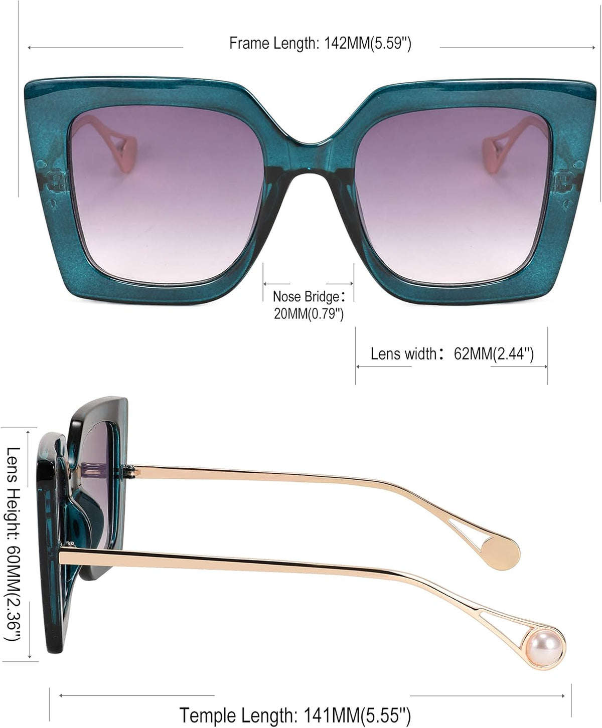 ÉÌƷͼƬ 70 | B08HVPGJW5 | FEISEDY Sunglasses Womens Trendy, Oversized Square Shades, Pearl Inlay Cat Eye Frame UV400 Protection B2625