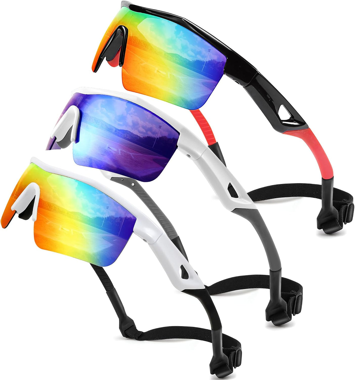 3pack Black & Red+white & Blue+white & Red / 125 Millimeters | B0DZH34LN6 | FEISEDY Kids Polarized Sports Sunglasses, TR90 UV400 Baseball Cycling