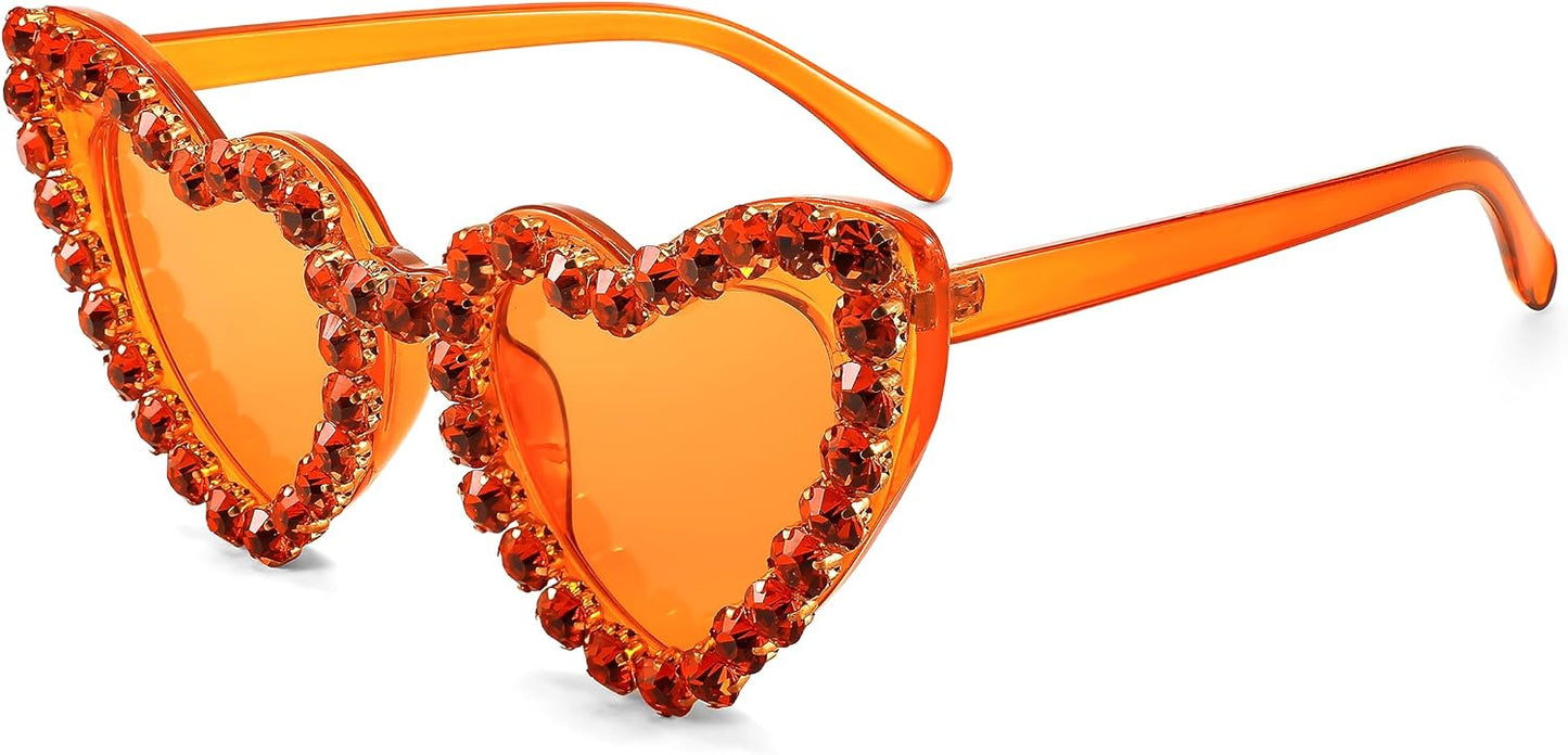 Yellow / 51 Millimeters | B0CDXDZR94 | FEISEDY Heart Shaped Sunglasses for Women, Trendy Diamond Love Eyeglasses Fashion, Crystal Trim Jeweled Frame Party B2318