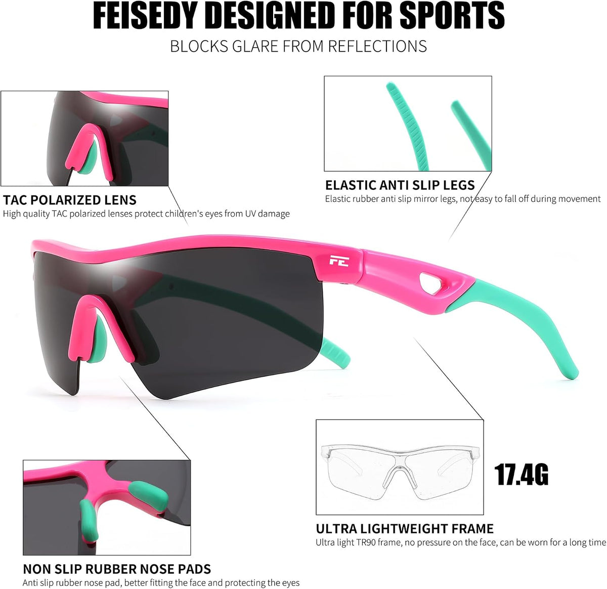 ÉÌƷͼƬ 96 | B07JZ18KMZ | FEISEDY Kids Polarized Sports Sunglasses, TR90 UV400 Baseball Cycling