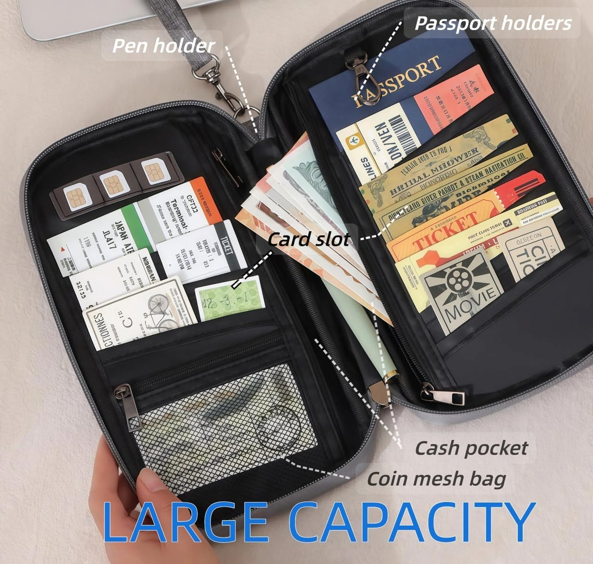 商品图片 2 | B0G91SM687 | Passport Holder for Travel Women Document Organizer RFID Blocking Passport Wallet Men Portable Case for ID Cards with Zipper