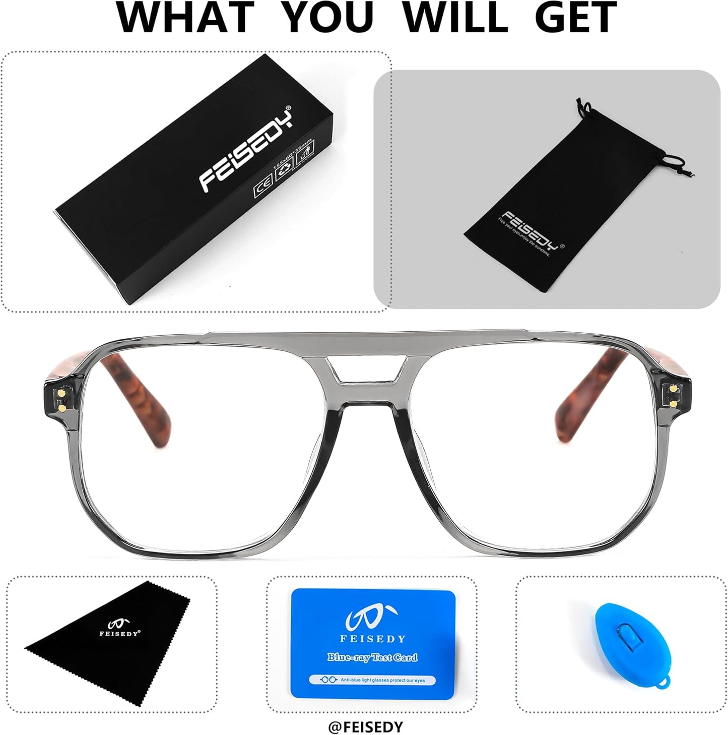 商品图片 16 | B0CHJST8ZK | FEISEDY Retro Aviator Reading Glasses Women Men Blue Light Blocking Reader Plastic Lightweight Frame B0071