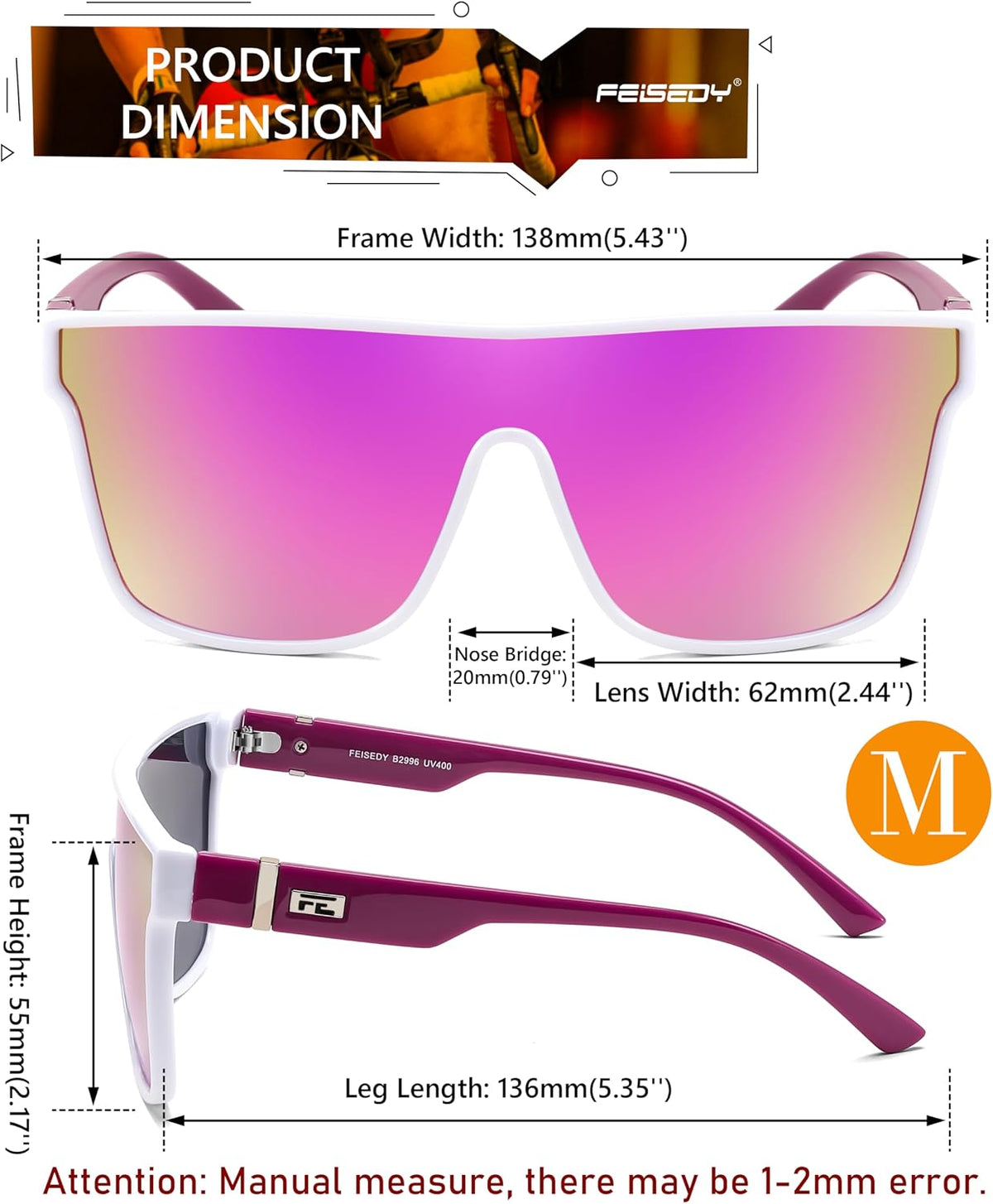 ÉÌƷͼƬ 47 | B0B2836HD6 | FEISEDY Sunglasses for Women Men, Fashion Mirrored Single Lens Shades