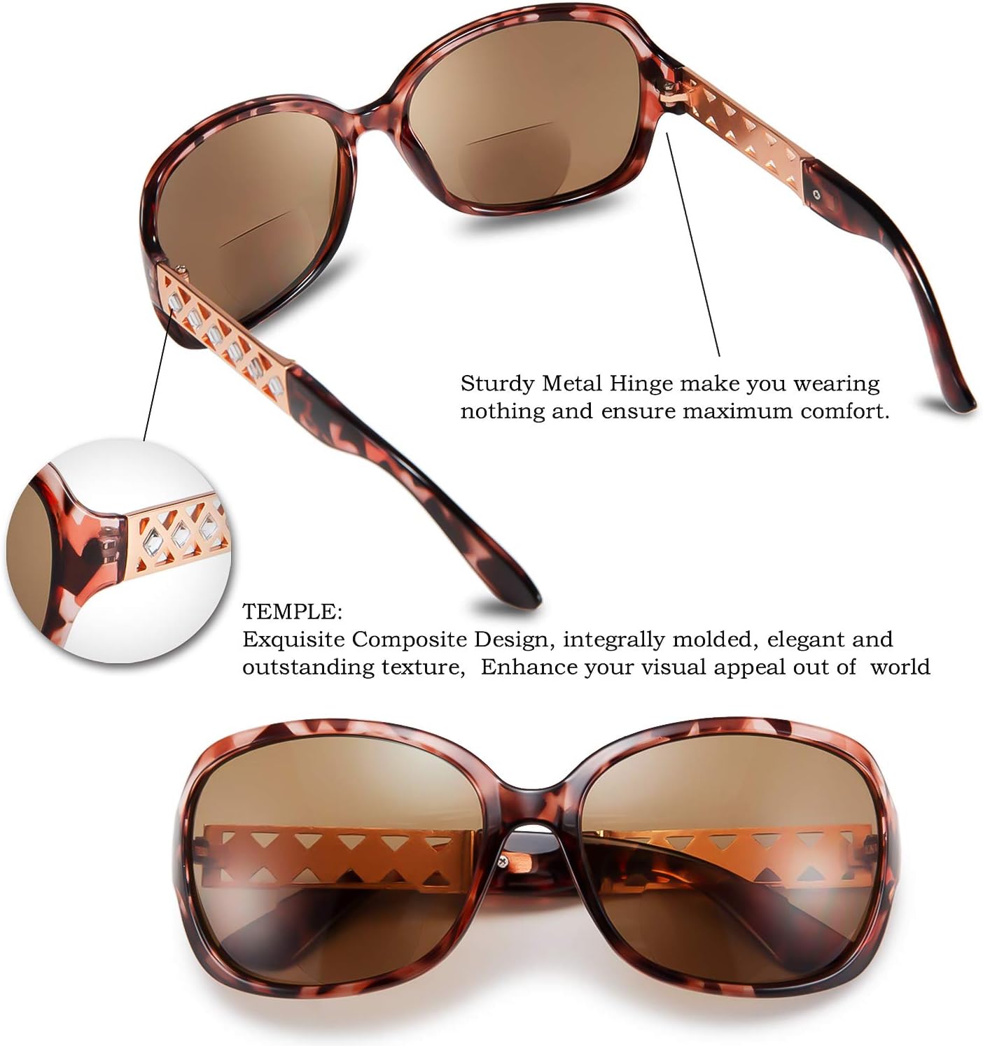 商品图片 3 | B07W4CF5Y8 | FEISEDY Womens Bifocal Reading Sunglasses Jackie O Fashion Sun Readers Glasses B2513