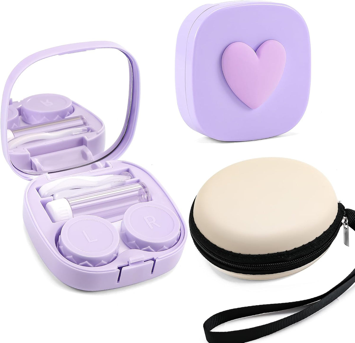 Purple | B0CND2MFLR | FEISEDY Portable Cute Contact Lens Case Remover Tool With Mirror Tweezers Kit for Women and Girl B0081