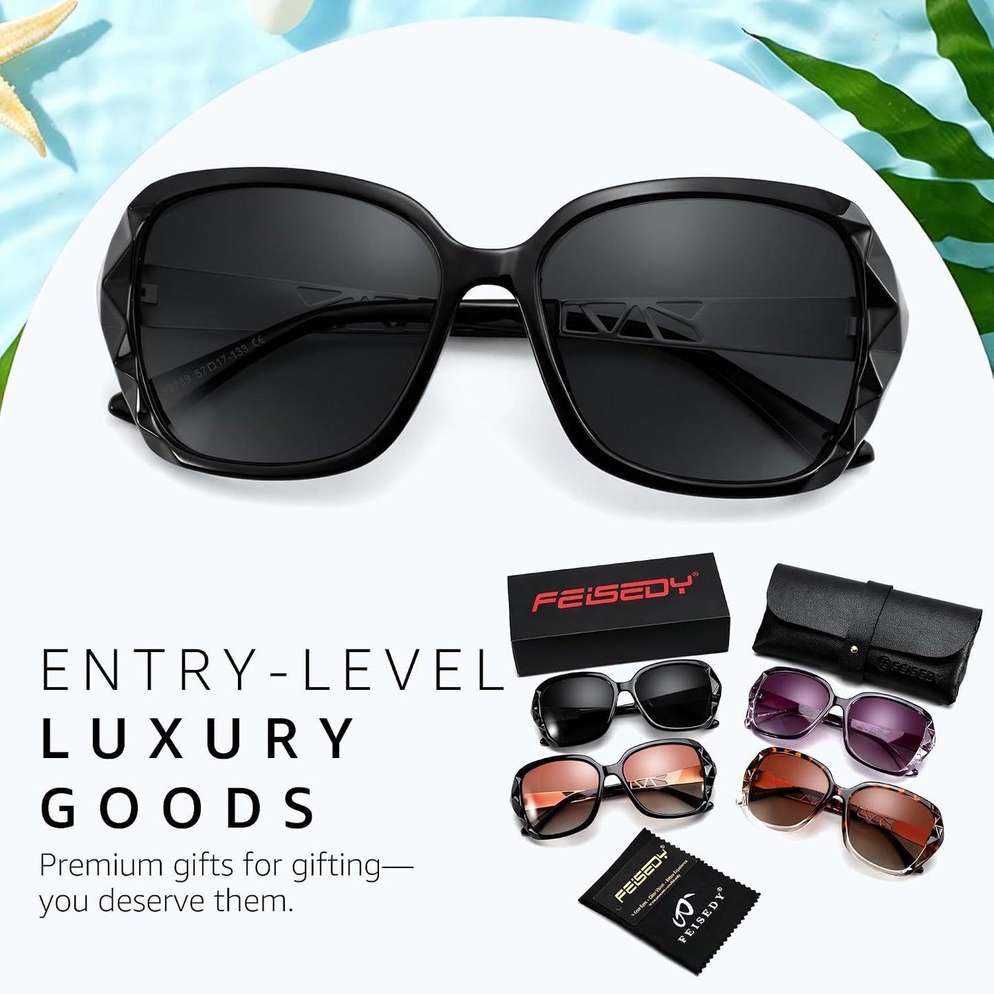 商品图片 64 | B079GT4RXH | FEISEDY Polarized Women Square Sunglasses Sparkling Composite Shiny Frame B2289