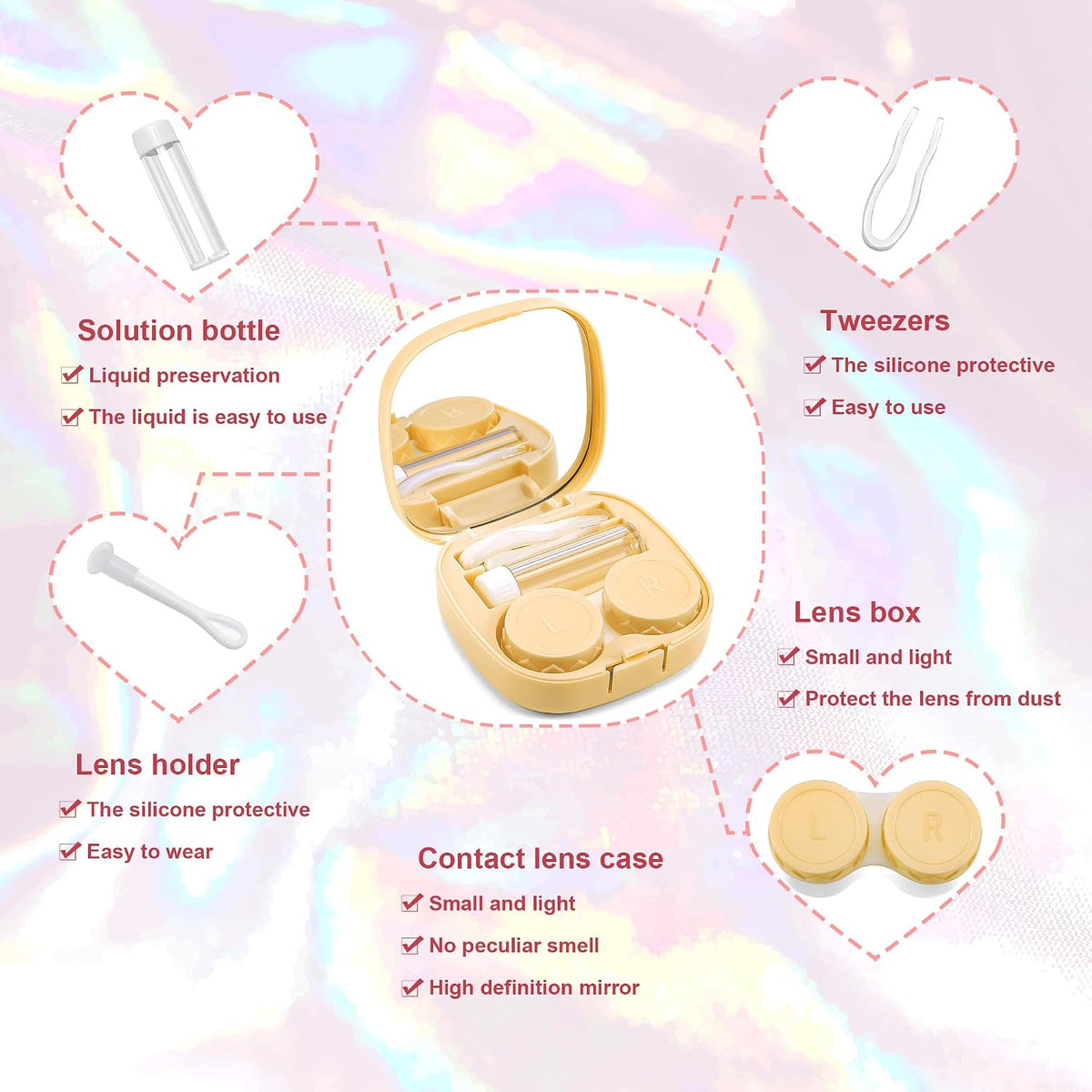 商品图片 12 | B0CND2TZC4 | FEISEDY Portable Cute Contact Lens Case Remover Tool With Mirror Tweezers Kit for Women and Girl B0081