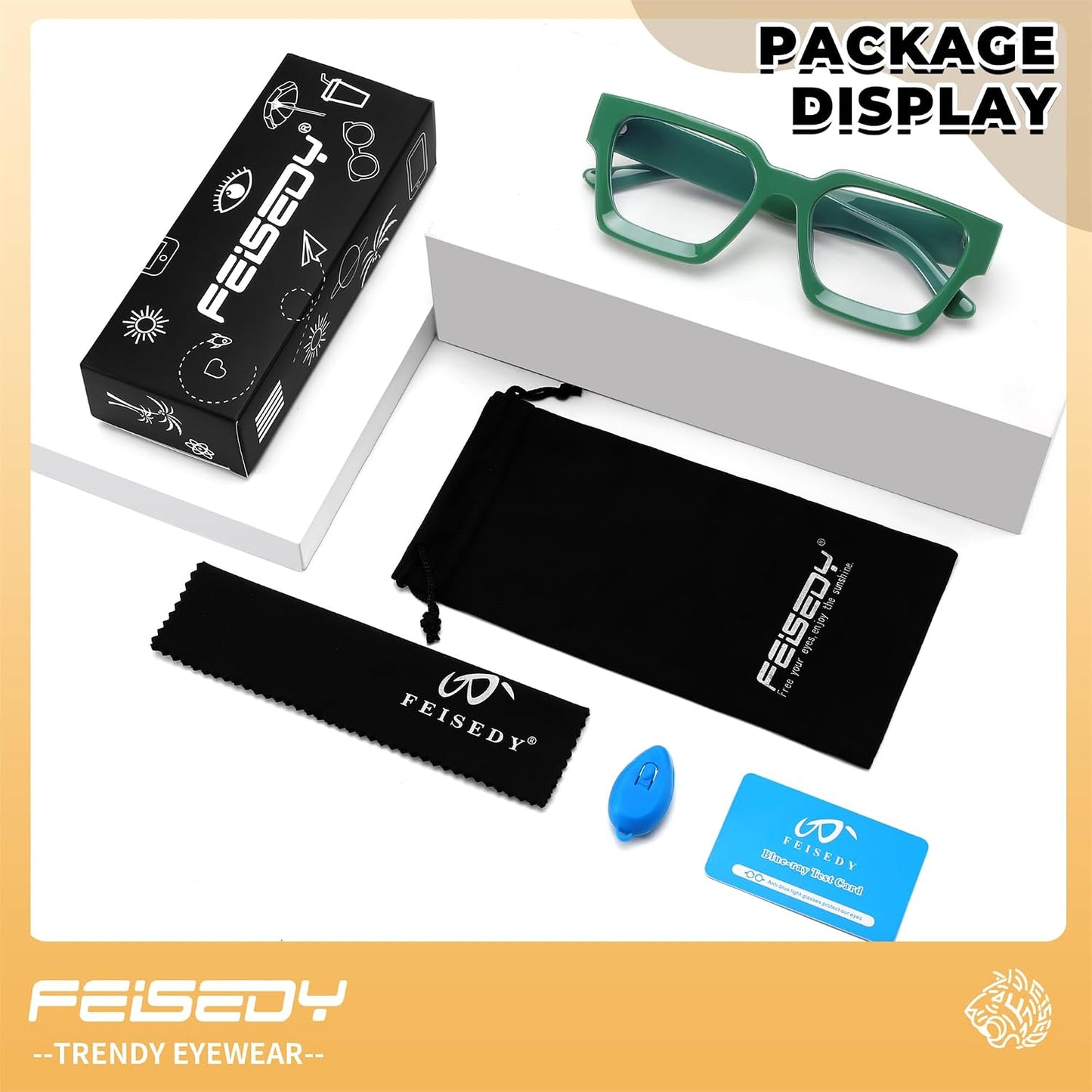 商品图片 43 | B0DXDYMMPM | FEISEDY Retro Blue Light Blocking Glasses for Women Men 90s Classic Rectangle Frame Thick Chic Computer Eyeglasses B2383R