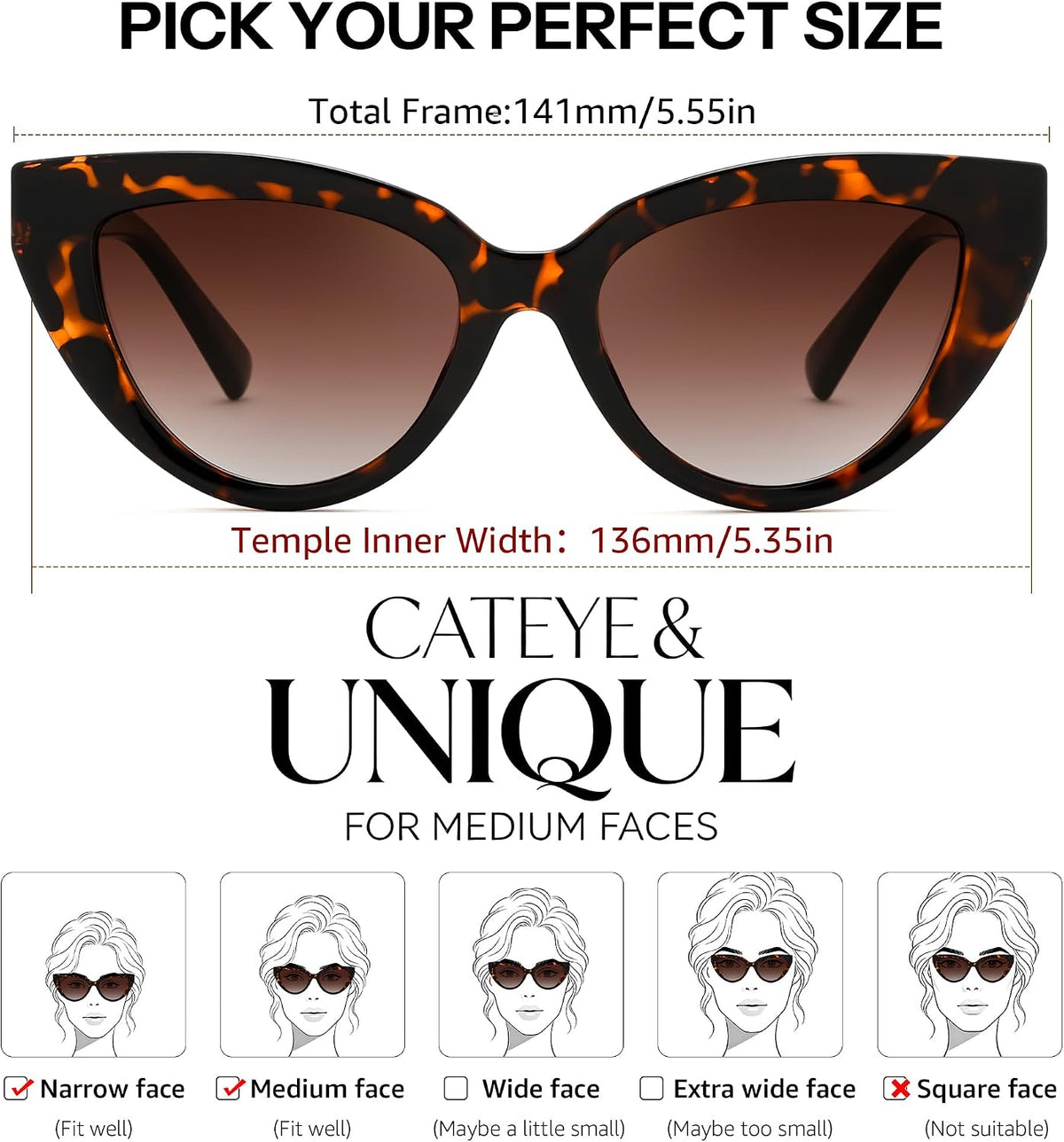 商品图片 19 | B0GVF3CZ9N | FEISEDY Cat eye Sunglasses Polarized and Retro Stylish for Women Men B0428 | UV400 Protection, for Driving Fishing Beach Travel and Party, Metal Accents, Versatile Styling