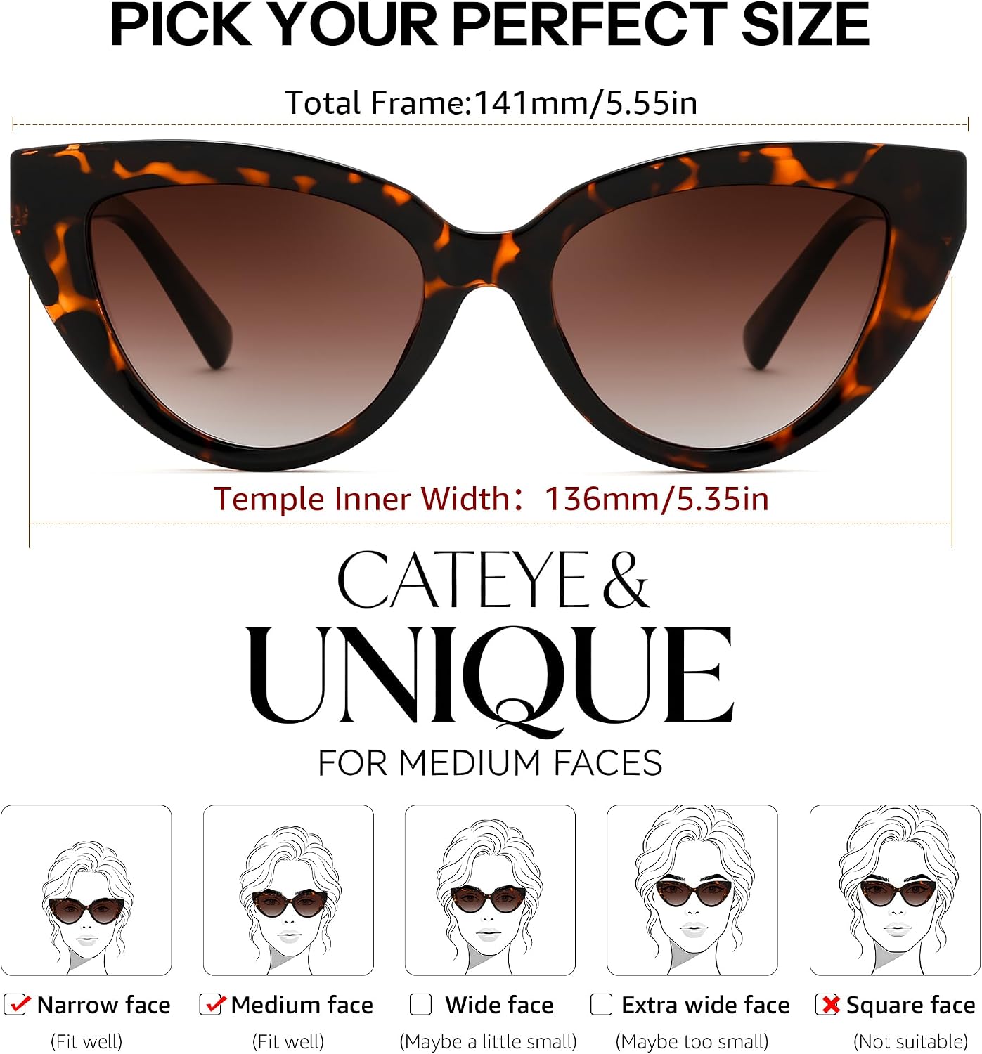 商品图片 19 | B0GVF3CZ9N | FEISEDY Cat eye Sunglasses Polarized and Retro Stylish for Women Men B0428 | UV400 Protection, for Driving Fishing Beach Travel and Party, Metal Accents, Versatile Styling