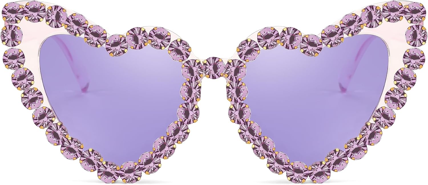 商品图片 5 | B0CDXC8YD5 | FEISEDY Heart Shaped Sunglasses for Women, Trendy Diamond Love Eyeglasses Fashion, Crystal Trim Jeweled Frame Party B2318