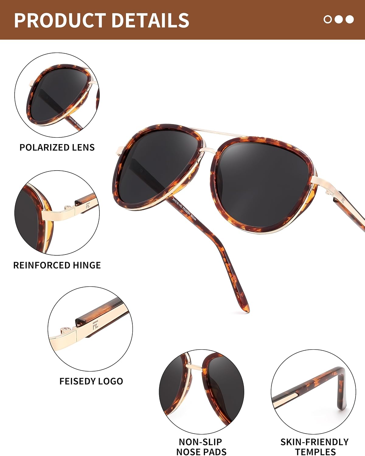 商品图片 12 | B0FPQ6L6K1 | FEISEDY Retro Polarized Aviator Sunglasses for Women Men B0259