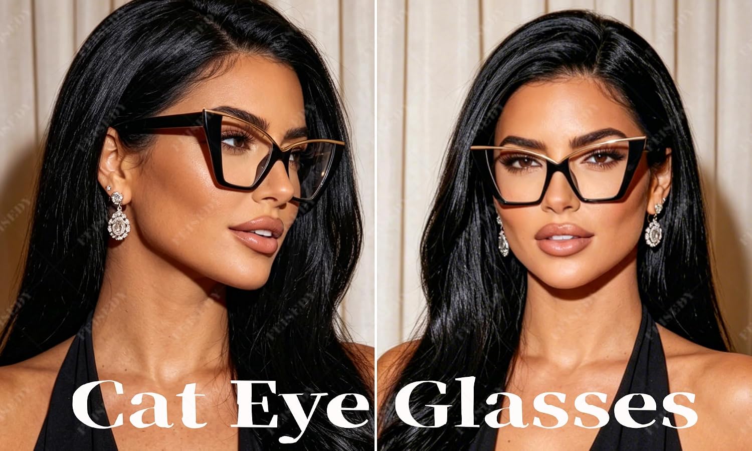 商品图片 3 | B0DGX4KTLX | FEISEDY Fashion Cat Eye Blue Light Blocking Glasses for Women Fake Retro Eyeglasses Oversized Stylish Eyewear Frame B0240