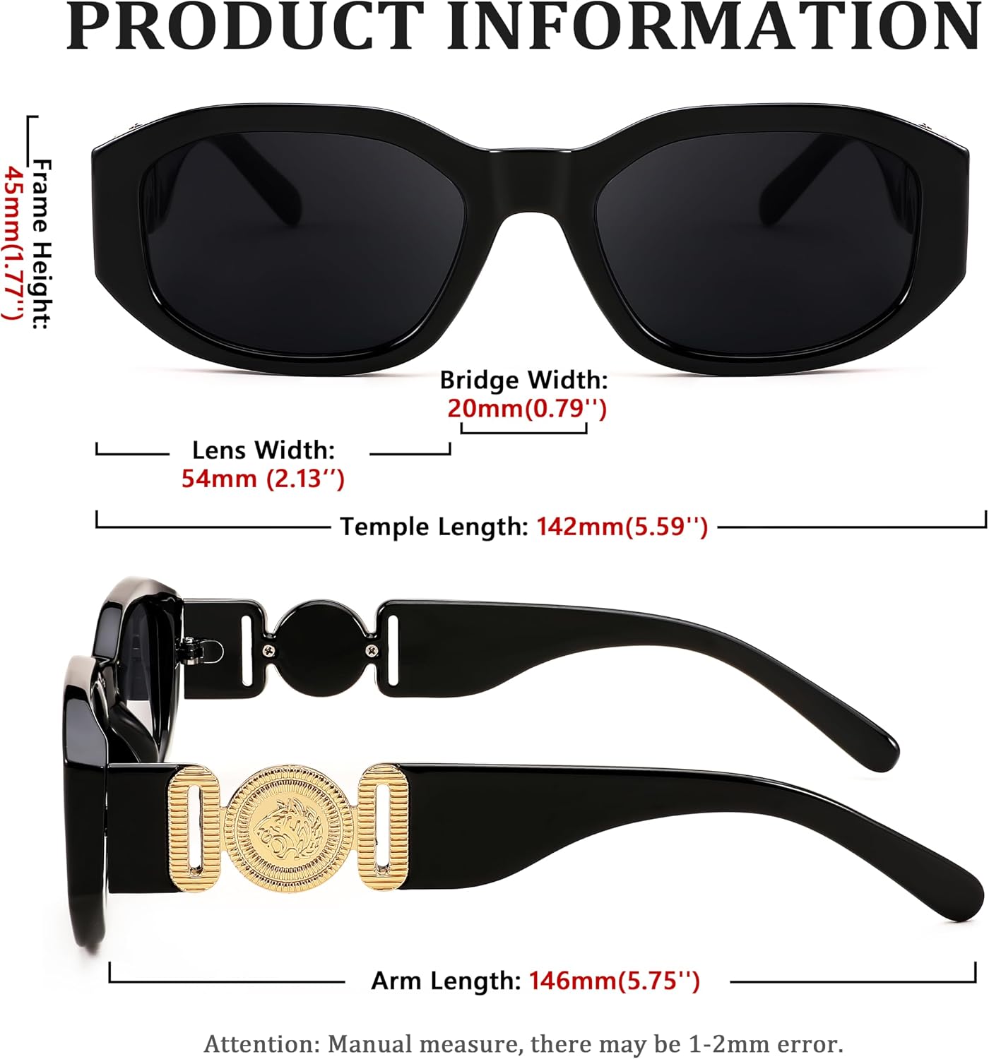 商品图片 6 | B0B5V7T75J | FEISEDY Retro Trendy Rectangle Sunglasses Women Men Narrow Shades B2322