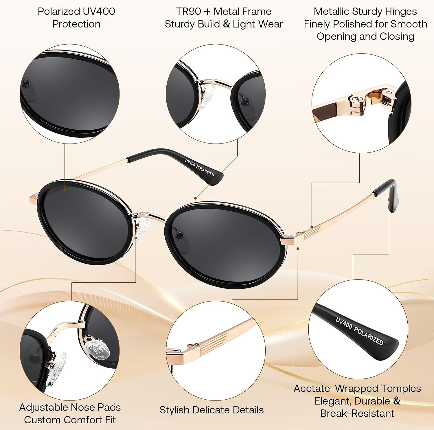 商品图片 29 | B0GX9GL5XF | FEISEDY Polarized Oval Metal Sunglasses for Women Men Classic Retro B0439