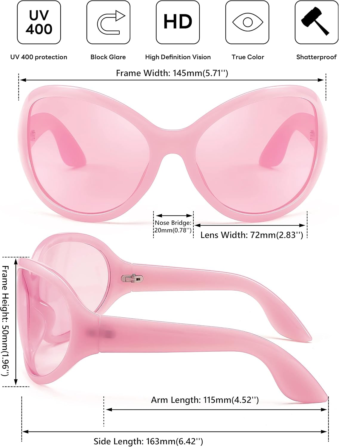 ÉÌƷͼƬ 35 | B0BYX6JXMW | FEISEDY Bug Eye Y2K Oversized Sunglasses Women Men Oval Frame B2391