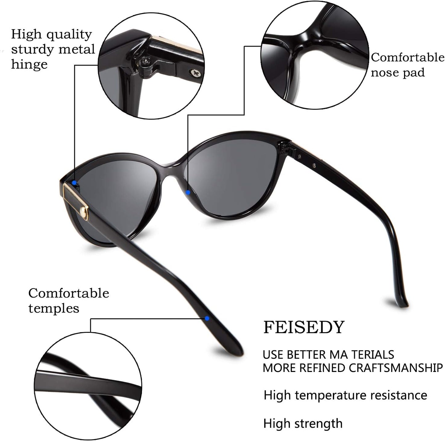 商品图片 19 | B07VB227XS | FEISEDY Classic Cateye Polarized Sunglasses for Women 100% UV Protection B2512