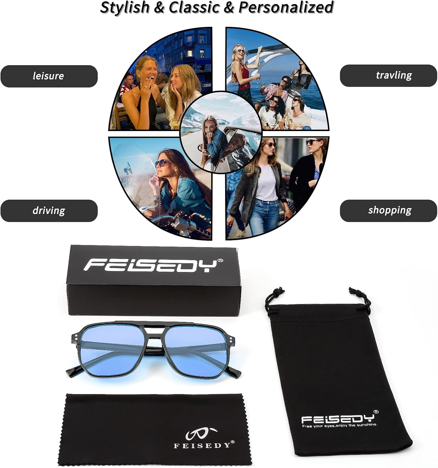 商品图片 109 | B09J8999GR | FEISEDY Retro Square Aviator Sunglasses Women Men 70s Vintage Trendy Plastic Frame Sun Glasses B2835