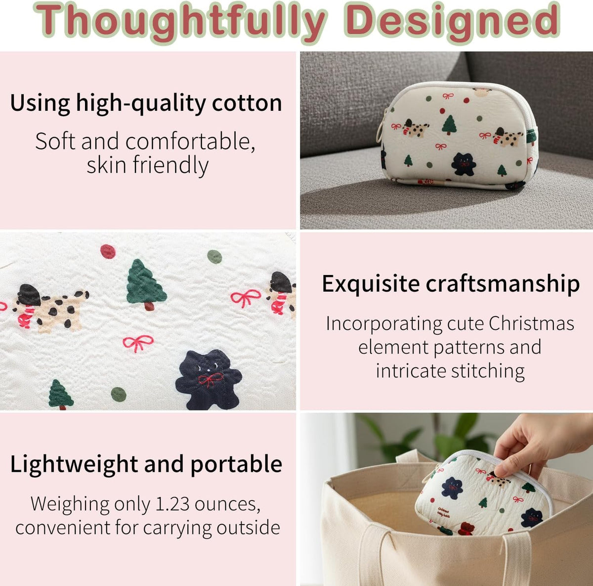商品图片 3 | B0FLV7YY4L | Cute Wallet for Women Small Pouch Quilted Gift Bag Travel Zipper Organizer for Makeup, Jewelry, Cash, ID Card, Women's Purse Accessory