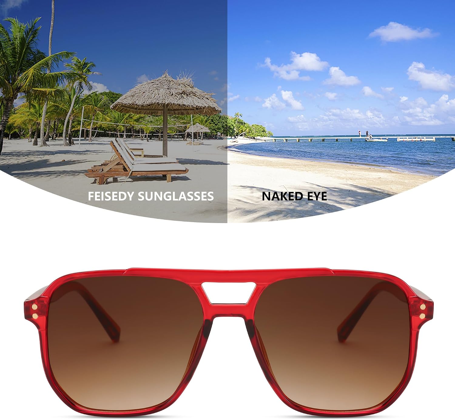 商品图片 89 | B09J8999GR | FEISEDY Retro Square Aviator Sunglasses Women Men 70s Vintage Trendy Plastic Frame Sun Glasses B2835