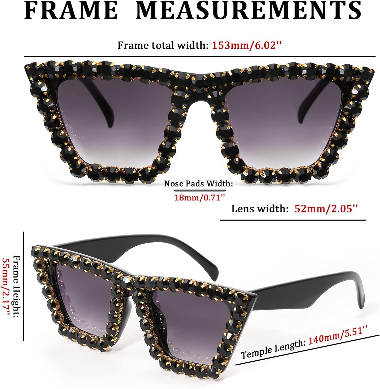 商品图片 23 | B09V7X56D4 | FEISEDY Women Crystal Square Cat Eye Sunglasses Sparkling Trendy Retro Cateye Sunglasses B2898