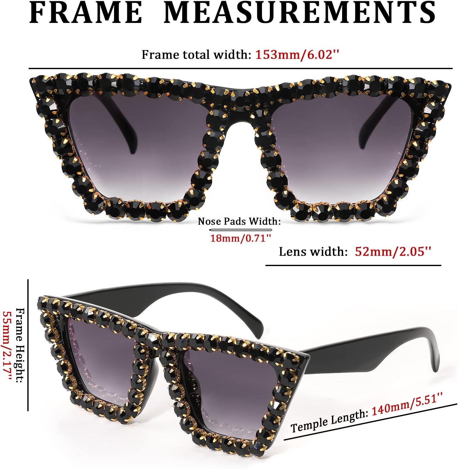 商品图片 23 | B09V7X56D4 | FEISEDY Women Crystal Square Cat Eye Sunglasses Sparkling Trendy Retro Cateye Sunglasses B2898
