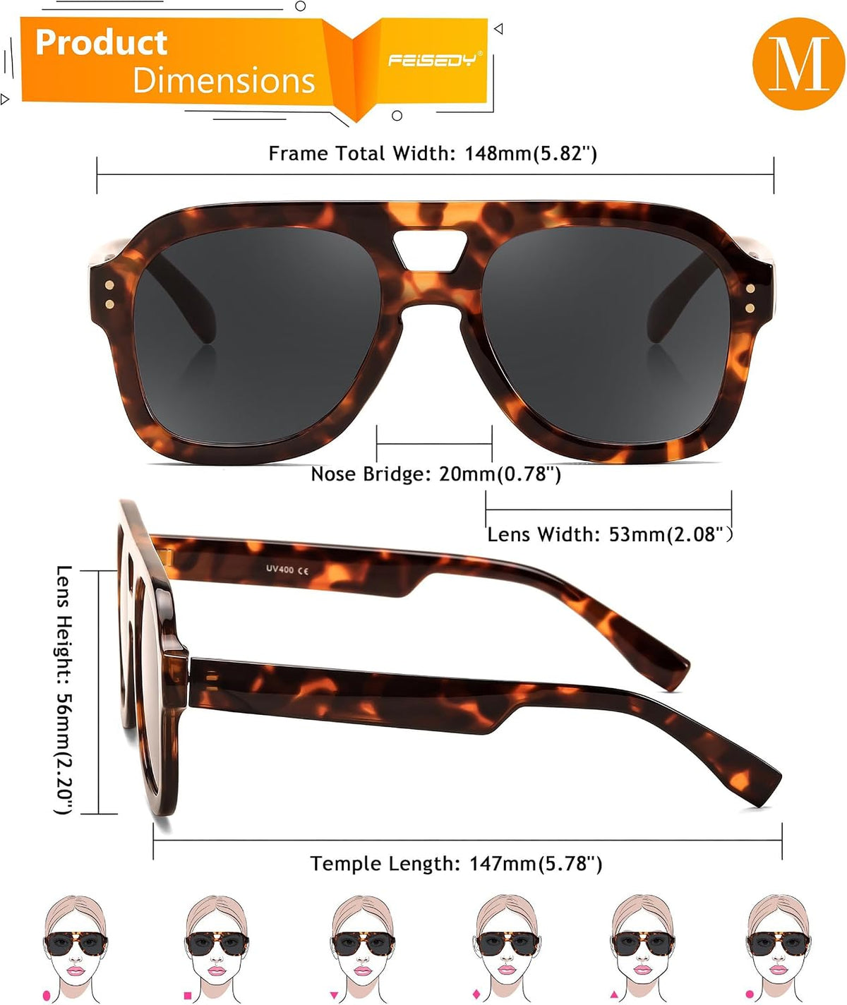 ÉÌƷͼƬ 29 | B09KV1MSHN | FEISEDY Aviator Sunglasses For Women Men Square Chunky Trendy Eyewear B2846