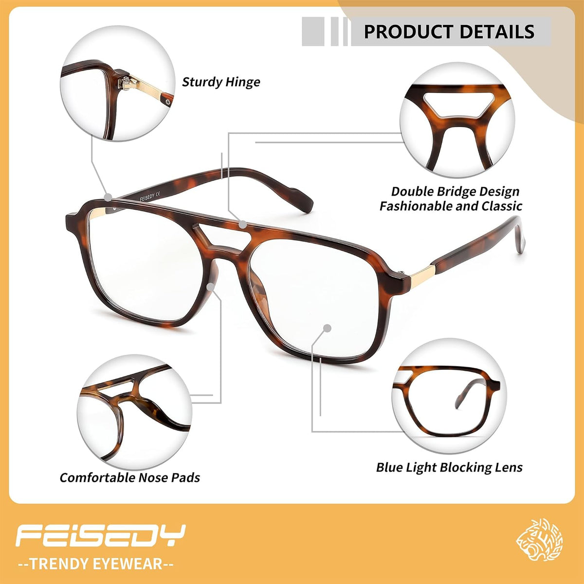 ÉÌƷͼƬ 41 | B0DPLTC8K6 | FEISEDY Vintage Square Blue Light Blocking Glasses Women Men 70s Flat Aviator Glasses Computer Anti Glare B0062