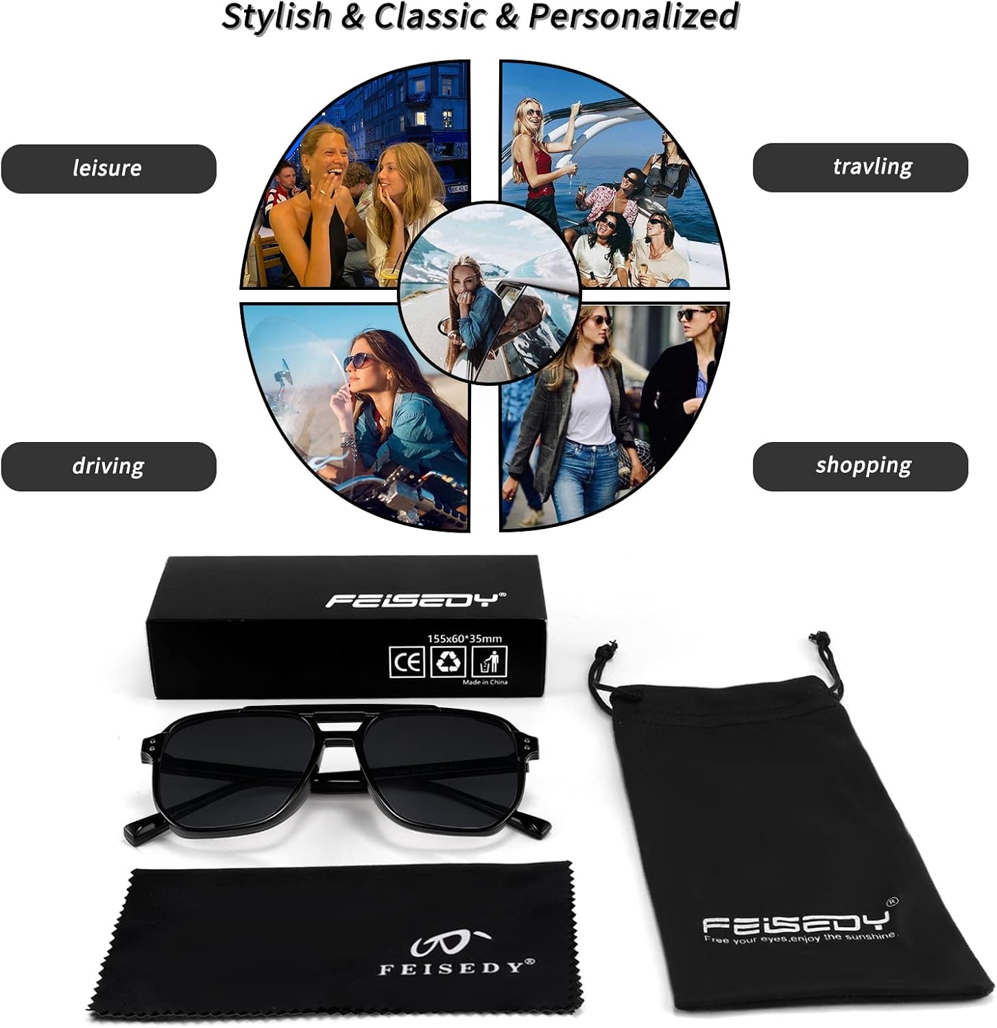 商品图片 130 | B09J8999GR | FEISEDY Retro Square Aviator Sunglasses Women Men 70s Vintage Trendy Plastic Frame Sun Glasses B2835