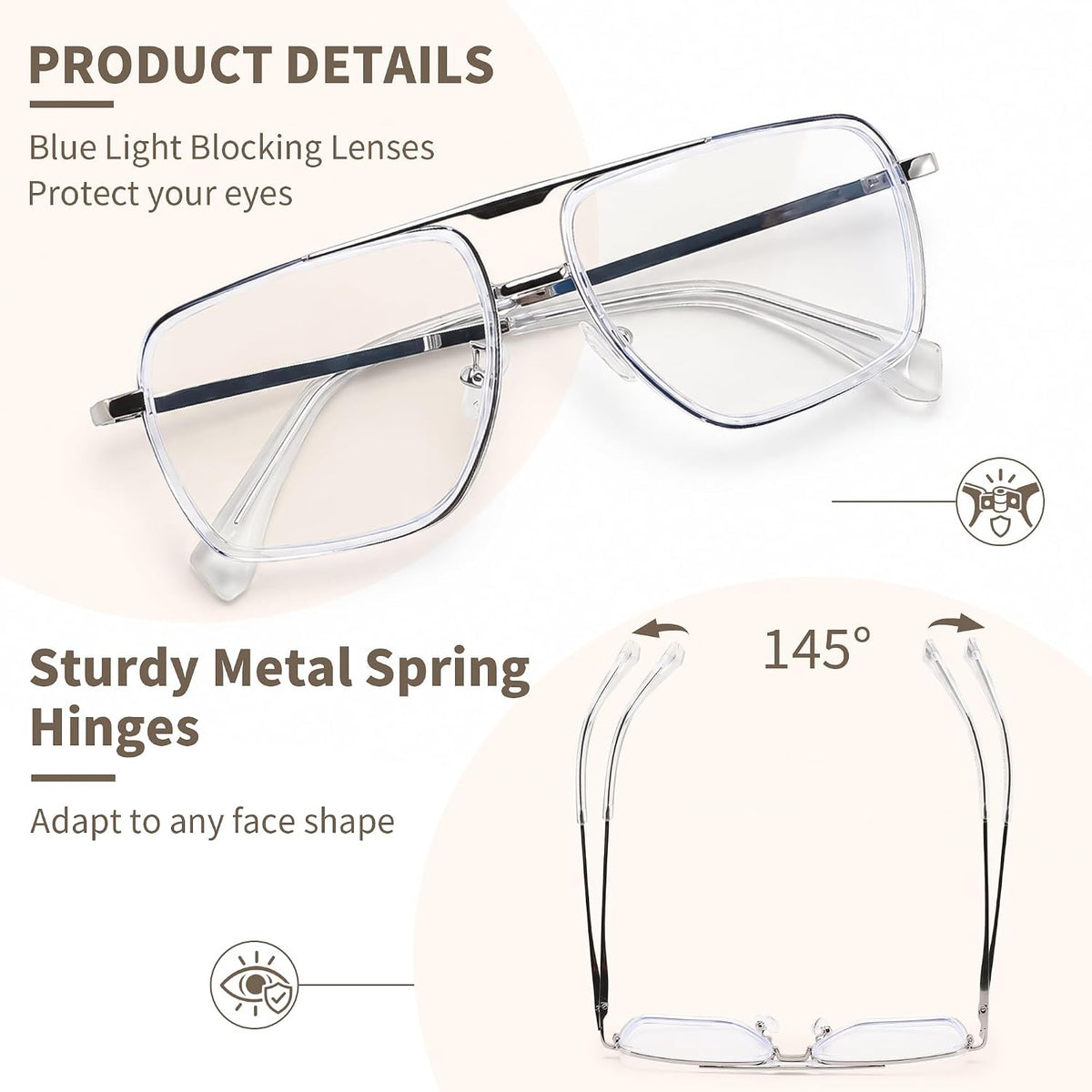 ÉÌƷͼƬ 12 | B0HJH5CP7F | FEISEDY Metal Blue Light Aviator Glasses for Women Men B0491