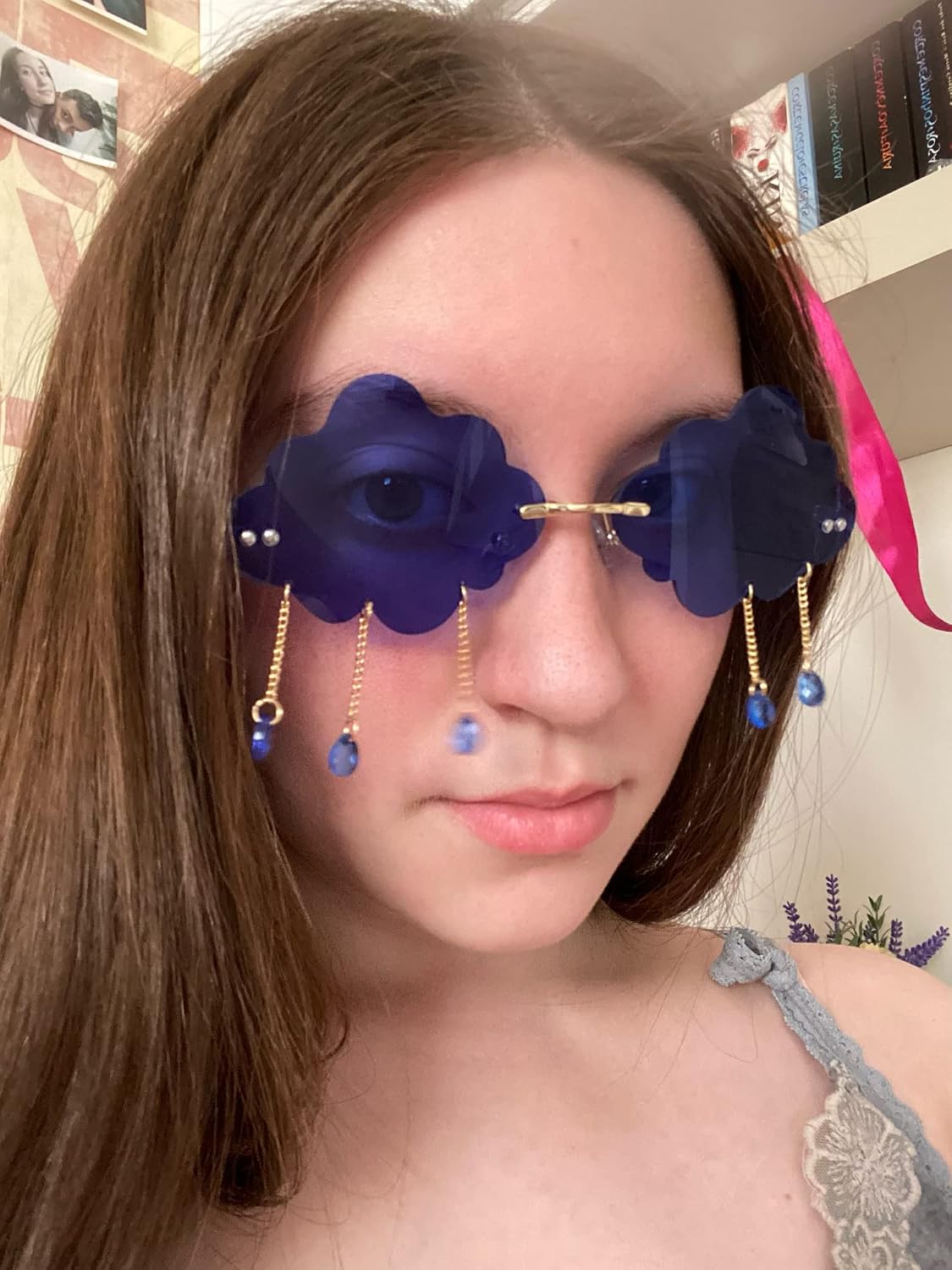 ÉÌƷͼƬ 19 | B09K7C4FB7 | FEISEDY Retro Dripping Cloud Shaped Tassel Sunglasses Rimless Women Funny Party Disco Eyewear B2834