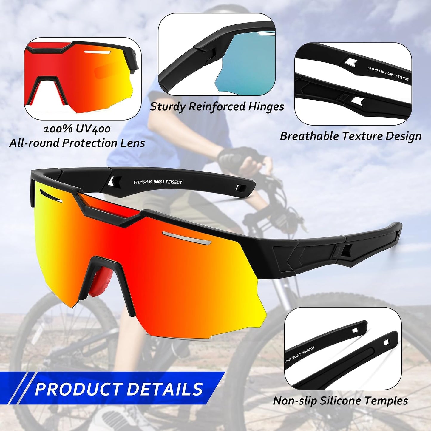 商品图片 18 | B0D78P6WRV | FEISEDY Kids Teens Baseball Polarized Sunglasses Sports Cycling Glasses for Youth Boys Girls Age 8-16 B0157