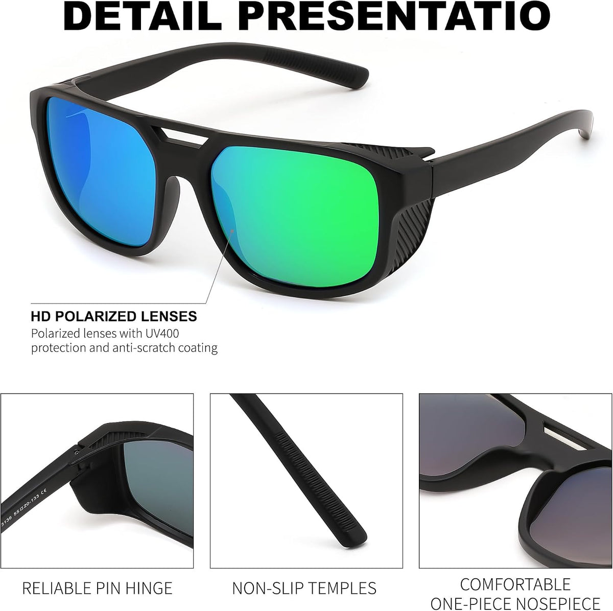 ÉÌƷͼƬ 15 | B0FV3CK7PF | FEISEDY Polarized Sunglasses Men Women Side Shield Goggles Retro Pilot Square Steampunk Fishing Sun Glasses B0348