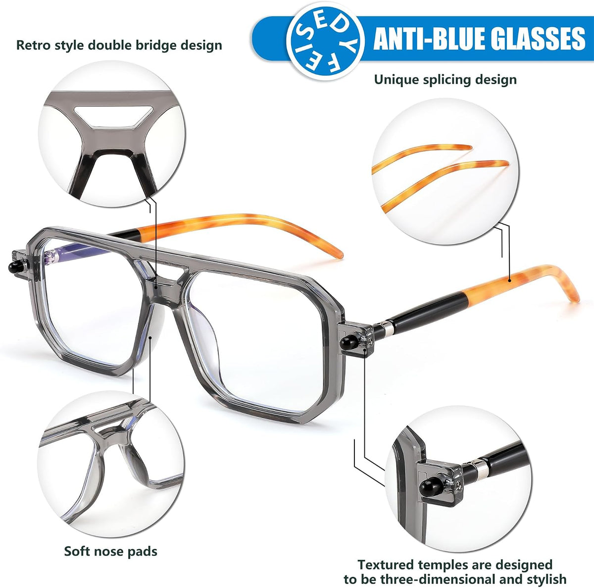 ÉÌƷͼƬ 21 | B0DPLTC8K6 | FEISEDY Vintage Square Blue Light Blocking Glasses Women Men 70s Flat Aviator Glasses Computer Anti Glare B0062