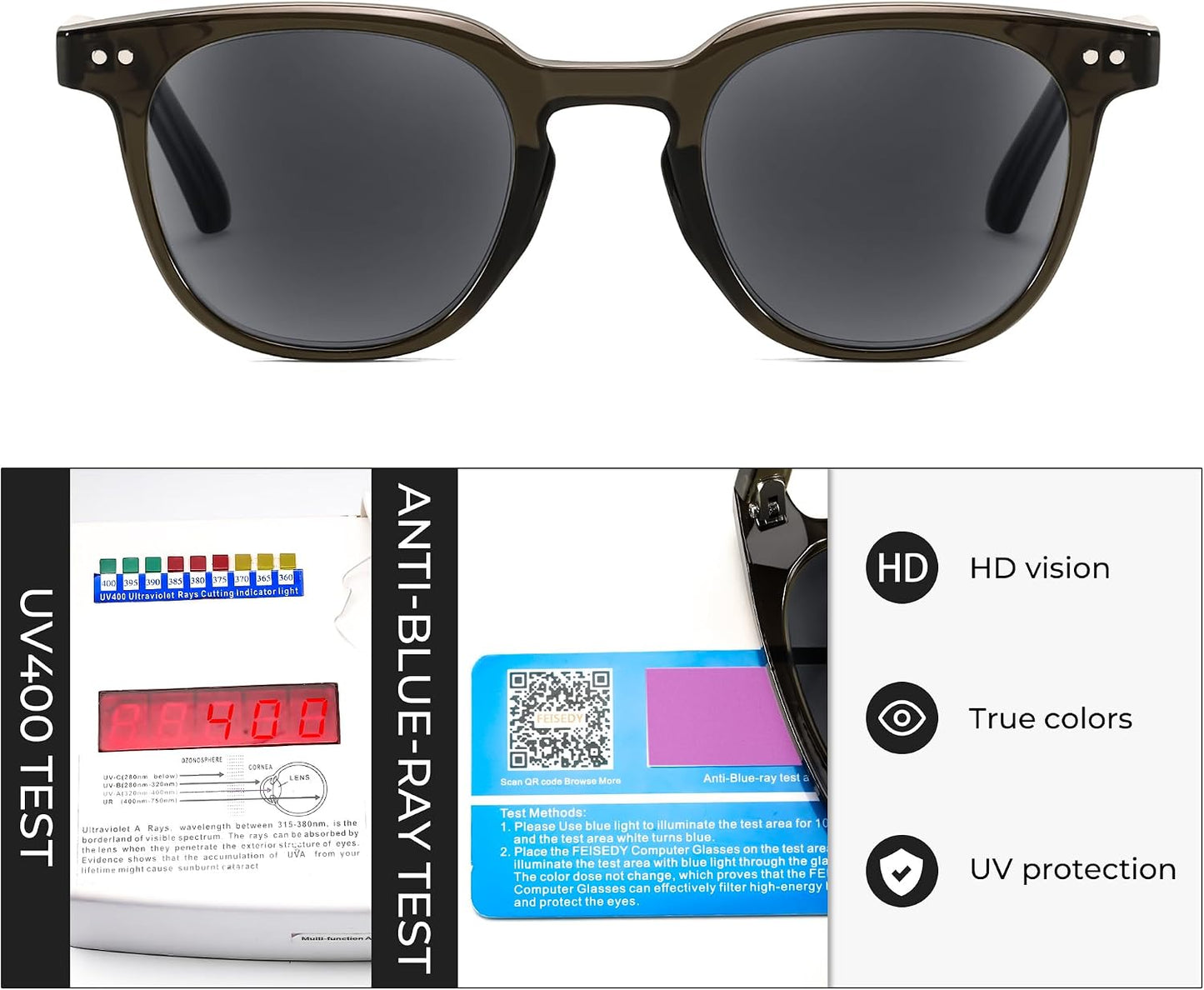 商品图片 28 | B0CSNK73XH | FEISEDY Round Reading Sunglasses for Men and Women Stylish Blue Light Blocking Readers B0113