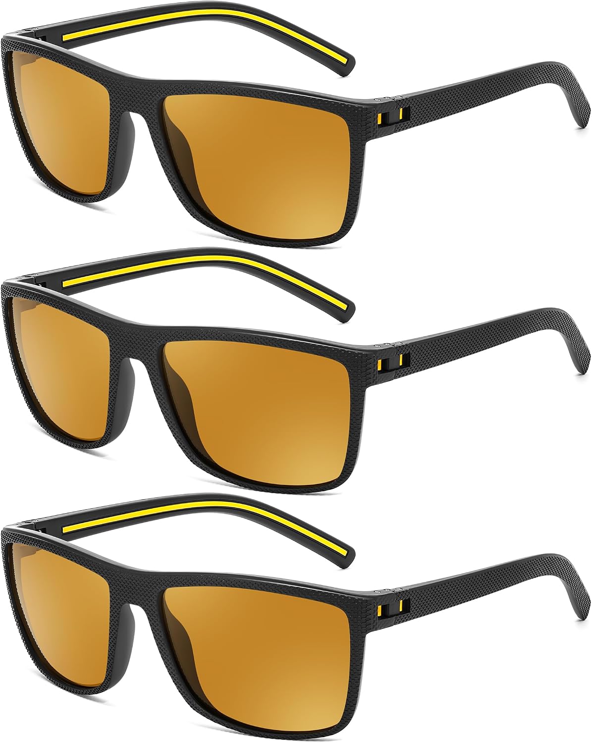 3pack-dark Yellow / 60 Millimeters | B0F8HXJTN8 | FEISEDY Polarized Sunglasses for Men and Women Lightweight Frame Sun Glasses with UV400 Protection for Driving Fishing B0301