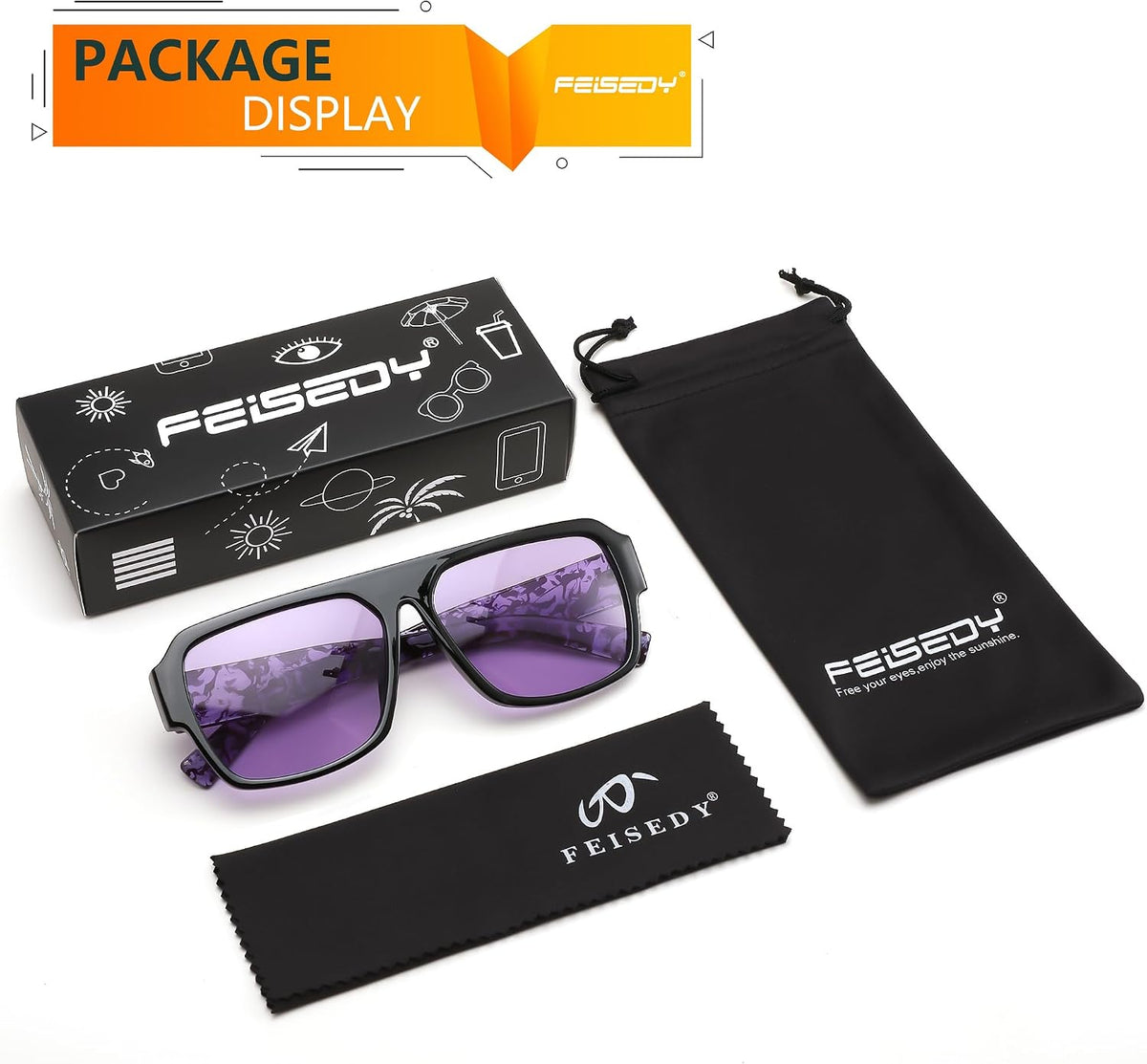 ÉÌƷͼƬ 21 | B0D3M21LQ4 | FEISEDY Square Sunglasses for Women Men Rectangle Classic Sunglasses Designer Thick Frame Shades Sun Glasses UV400 B0166