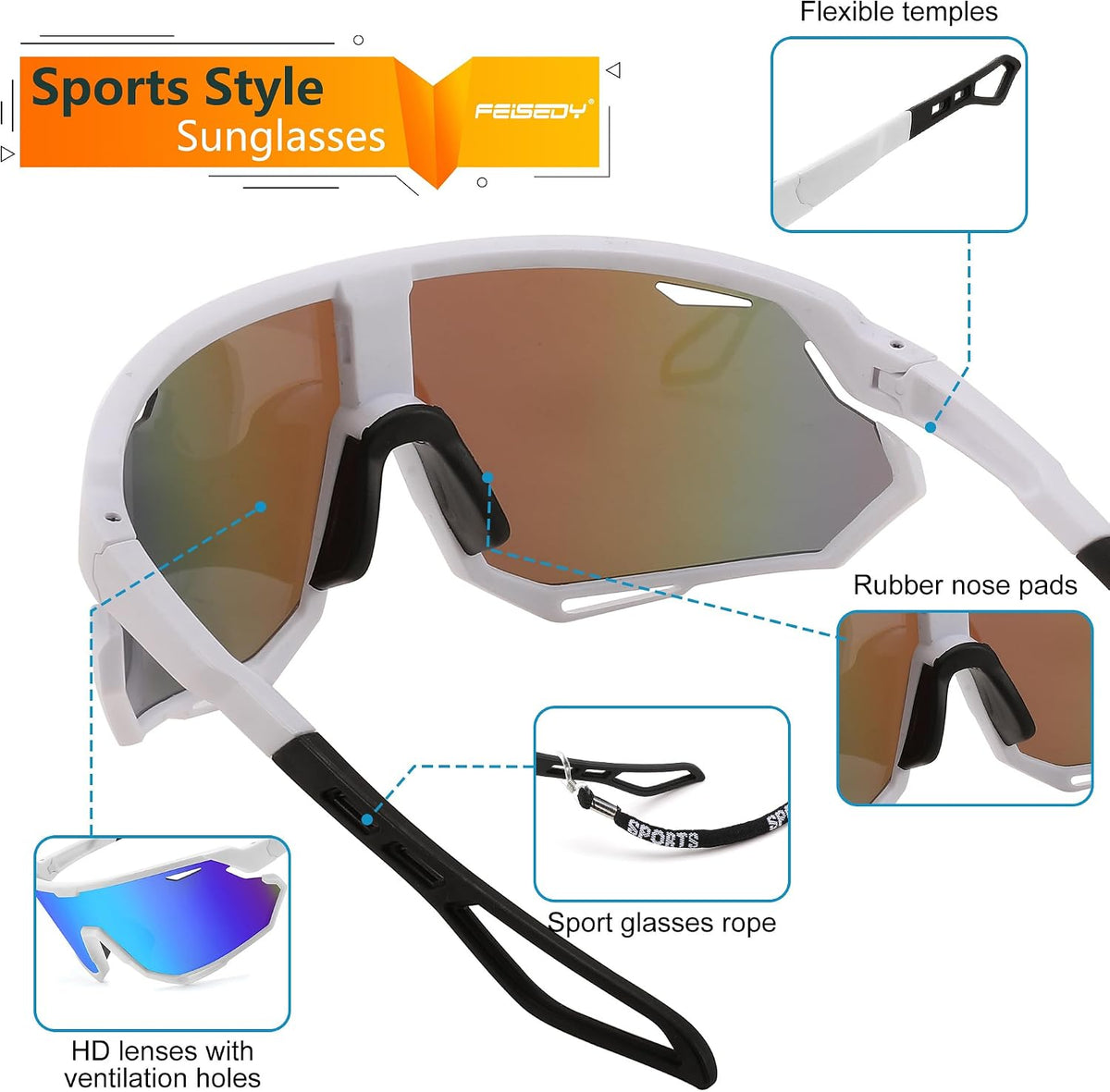 ÉÌƷͼƬ 32 | B0CNGK88DC | FEISEDY Sport Sunglasses for Men Women, Cycling Glasses with UV Protection, for Baseball, Ski, Runing, Golf B0082