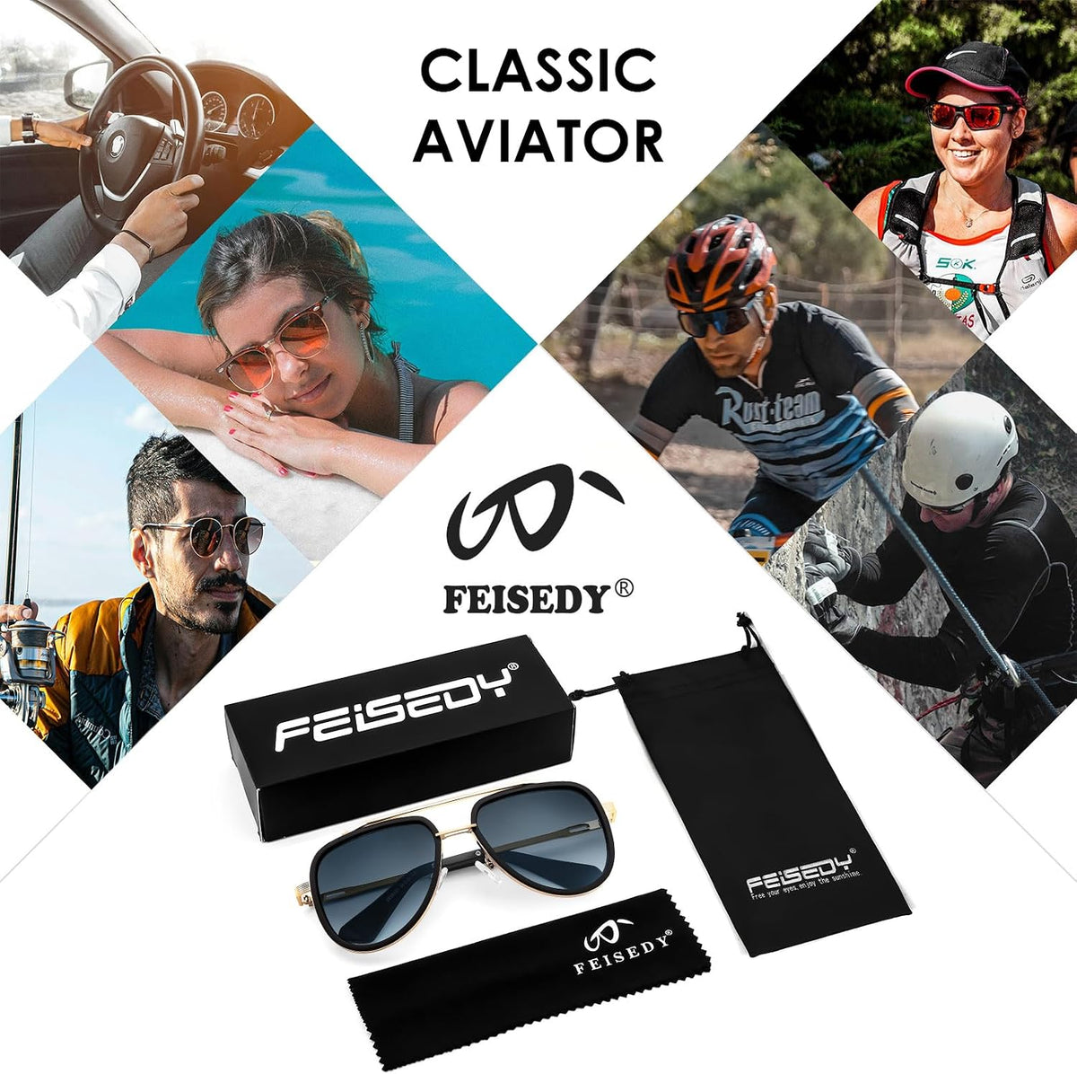 ÉÌƷͼƬ 17 | B0CF232CFR | FEISEDY Aviator Sunglasses Men Women, Square Retro 70s Vintage Classic Frame, UV400 Driving Fishing Golf Hiking B0036