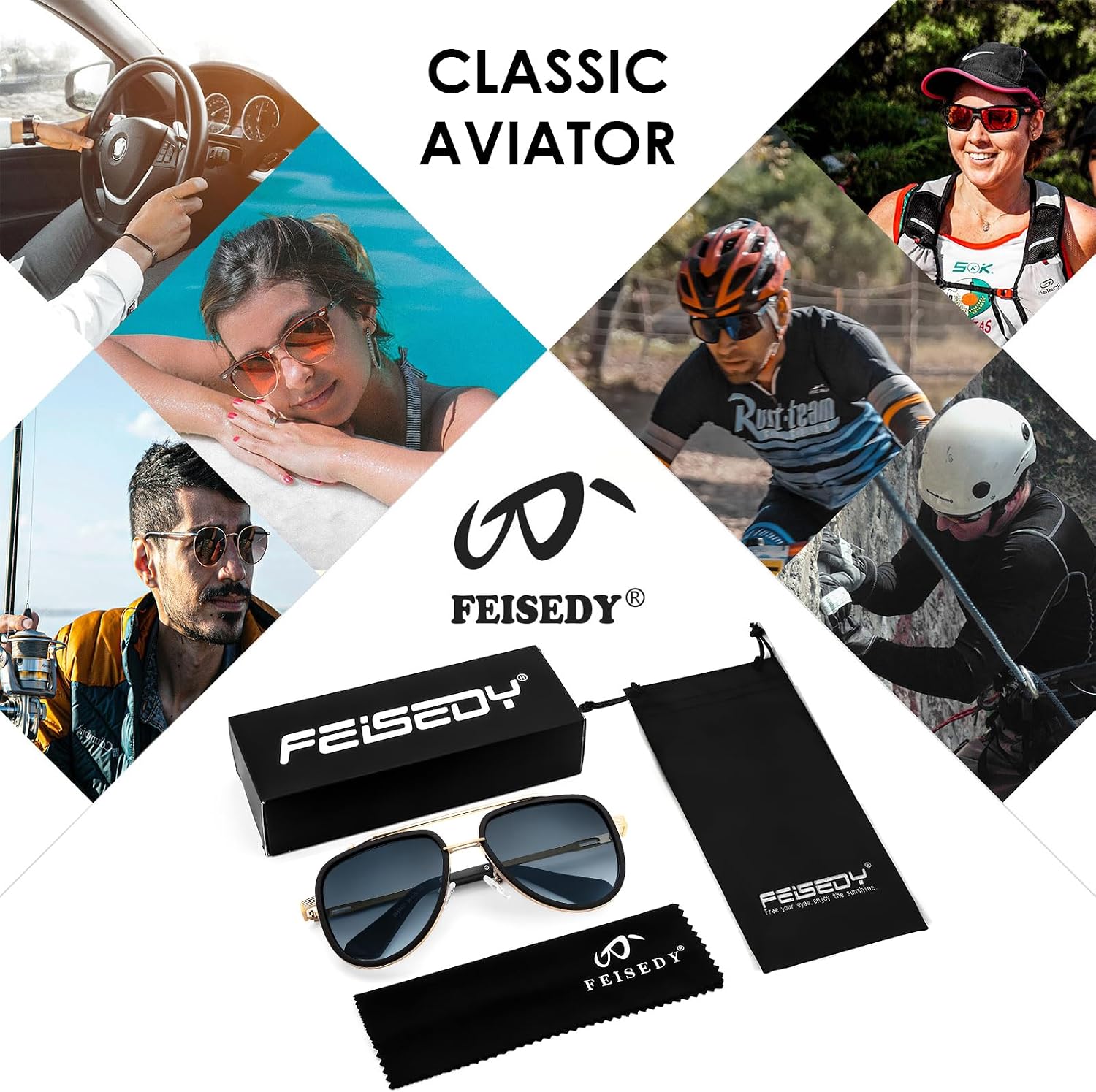 商品图片 17 | B0CF232CFR | FEISEDY Aviator Sunglasses Men Women, Square Retro 70s Vintage Classic Frame, UV400 Driving Fishing Golf Hiking B0036