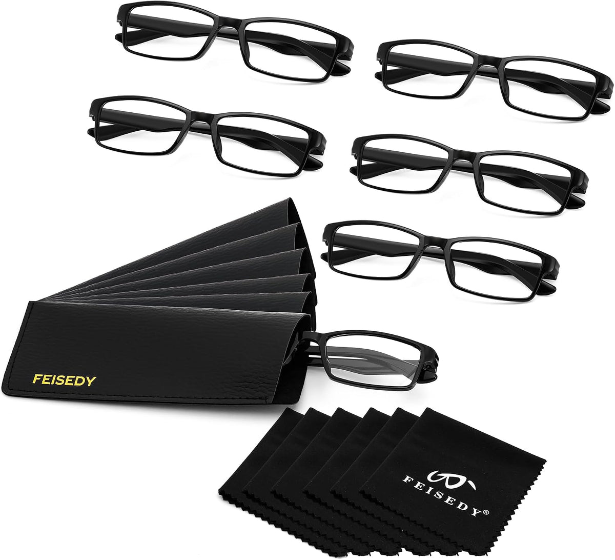 ÉÌƷͼƬ 7 | B0F7HQL9ND | FEISEDY 6/5 Pack Classic Reading Glasses Rectangular Readers B0297