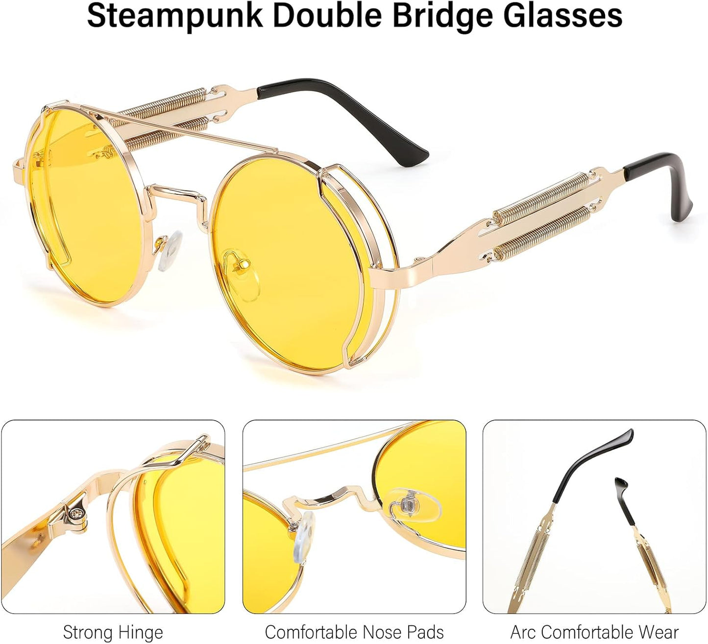 商品图片 35 | B0BD4MSMZQ | FEISEDY Aviator Sunglasses for Men Women Steampunk Round Metal Frame B2351