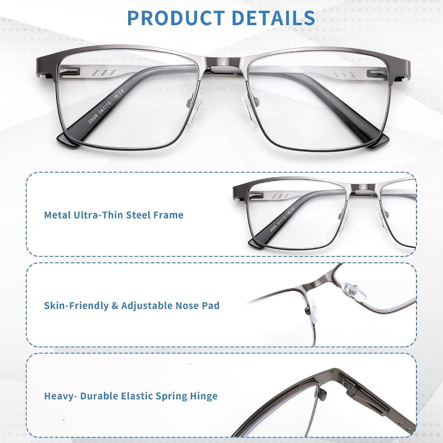 商品图片 11 | B0G1BLY966 | FEISEDY Classic Blue Light Reading Glasses Men,Metal Frame Readers with Spring Hinge, Anti Glare Eyeglasses for Reading B0337