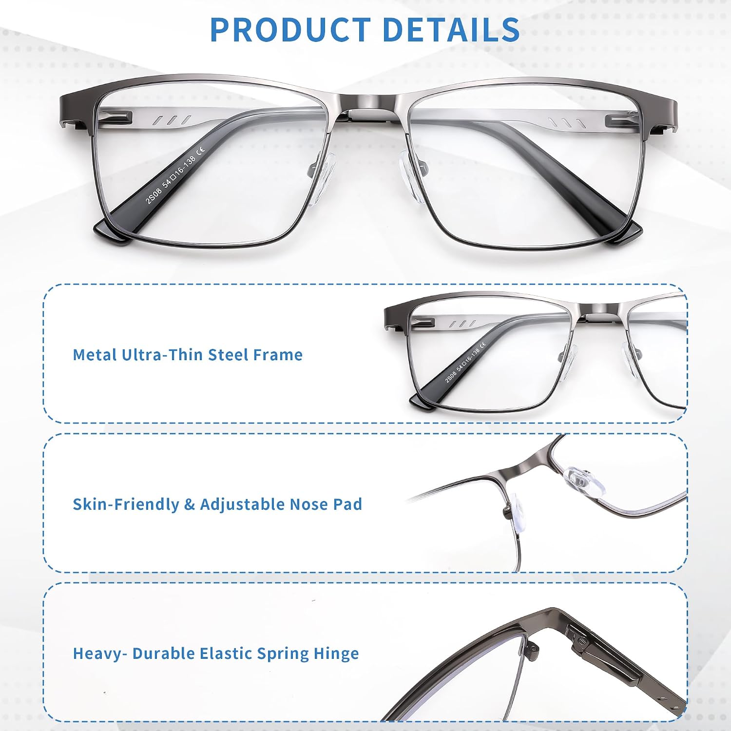 商品图片 11 | B0G1BLY966 | FEISEDY Classic Blue Light Reading Glasses Men,Metal Frame Readers with Spring Hinge, Anti Glare Eyeglasses for Reading B0337