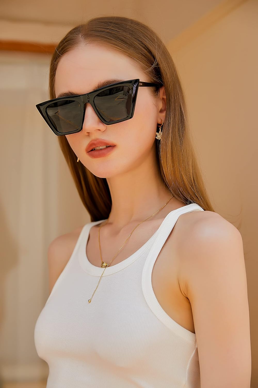 商品图片 24 | B08R8QL6DQ | FEISEDY Vintage Polarized Square Cat Eye Sunglasses Women Trendy Fashion Cateye Polarized Sunglasses B2692