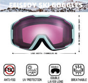 商品图片 51 | B0GHRB6WCQ | FEISEDY Ski Goggles, OTG Snow Sport Goggles for Adult Youth, Anti-Fog UV400 Protection Bendable Dual-Lenses B2961