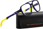 Matte Transparent Blue/Yellow Leg / Vintage Double Bridge | B0DR82BN6J | FEISEDY Sports Blue Light Glasses for Men Lightweight Anti Slip Running Cycling Square Glasses Computer Eyeglasses B0156