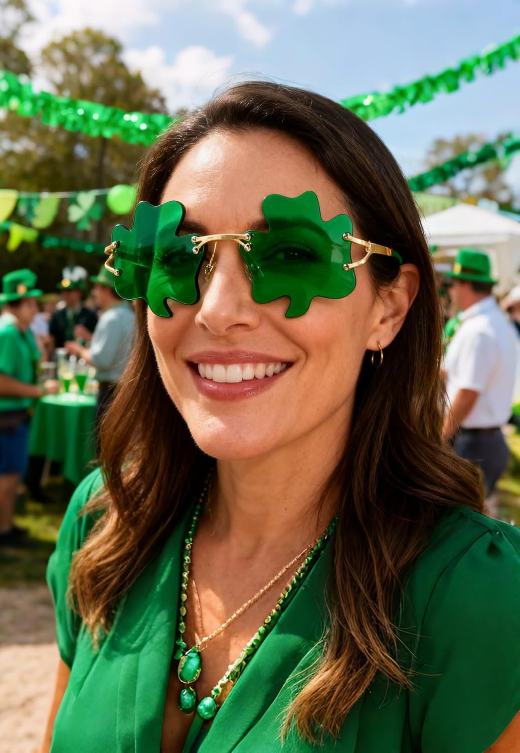 商品图片 10 | B0BX63CDKK | FEISEDY St. Patrick's Day Irish Shamrock Sunglasses Lucky Green Leprechaun Costume Eyeglasses for Women Men B2369