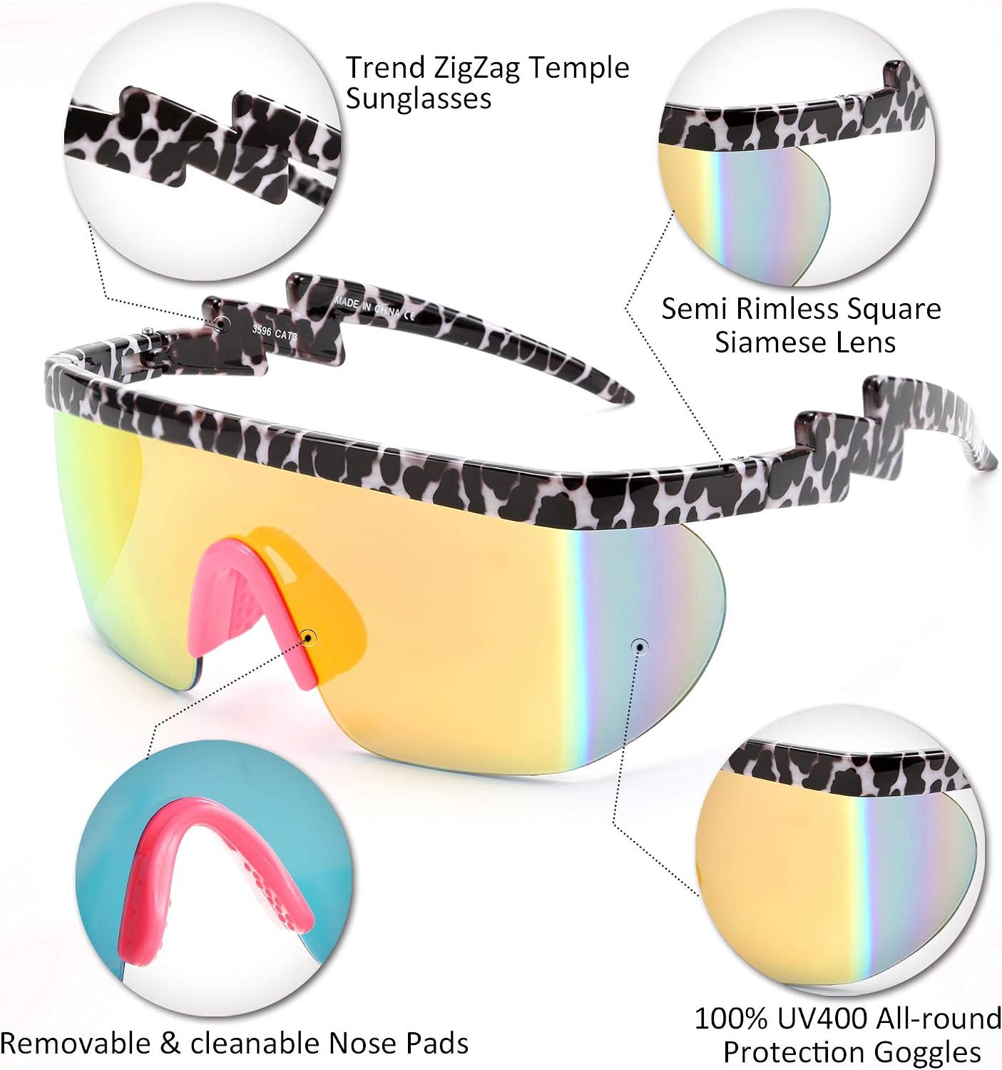 商品图片 38 | B096SD9GGG | FEISEDY Oversized Mirror Shield Sport 80s Sunglasses Ski Goggles Flat Top One Piece Futuristic Visor Women Men B2522